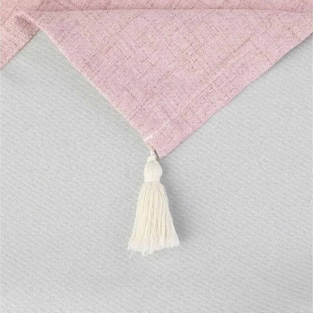 NEW Farmhouse Cottage Rectangle Pink Cotton Linen Table Cloth Tassels 71